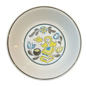 Vintage Sango Ferrostone Serving Bowl Picnic Pattern Pennsylvania Dutch Japan